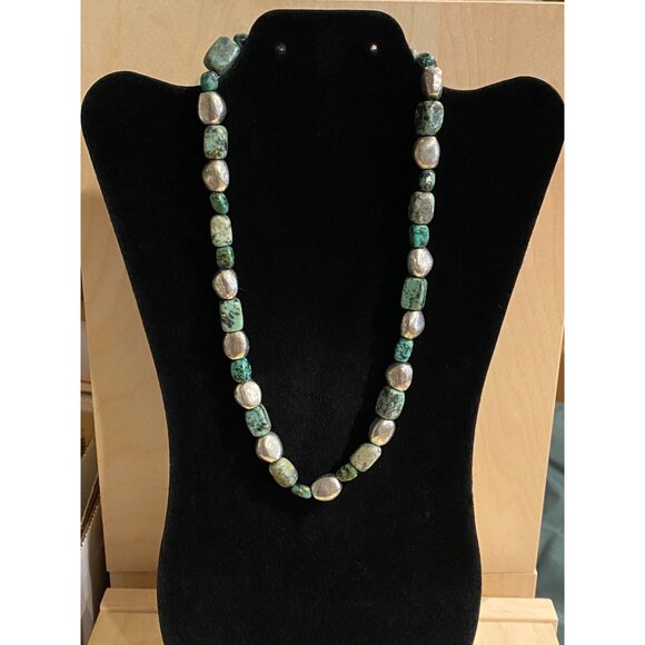 HANDMADE Jewelry - Chunky Statement Necklace With Turquoise & Silver Nugget Beads